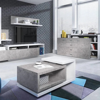 Bota Wooden Coffee Table 120cm in Concrete Oak and White Matt