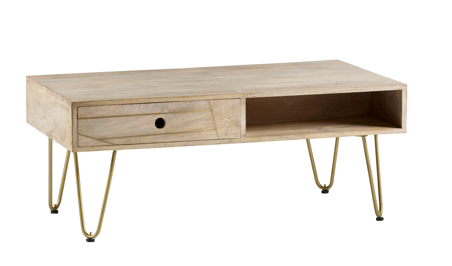 Light Gold Rectangular Coffee Table With Drawer