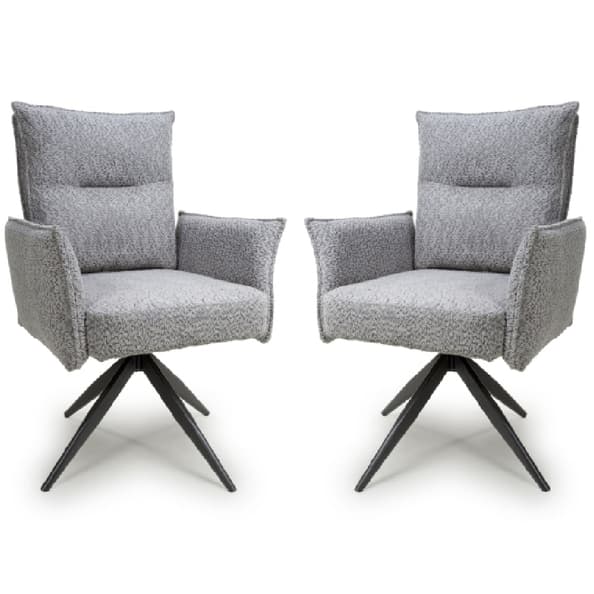 Brunswick Textured Chenille Effect Light Grey Dining Chairs With Black Legs In Pair