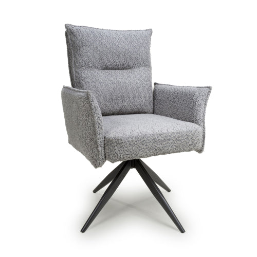 Brunswick Textured Chenille Effect Light Grey Dining Chairs With Black Legs In Pair