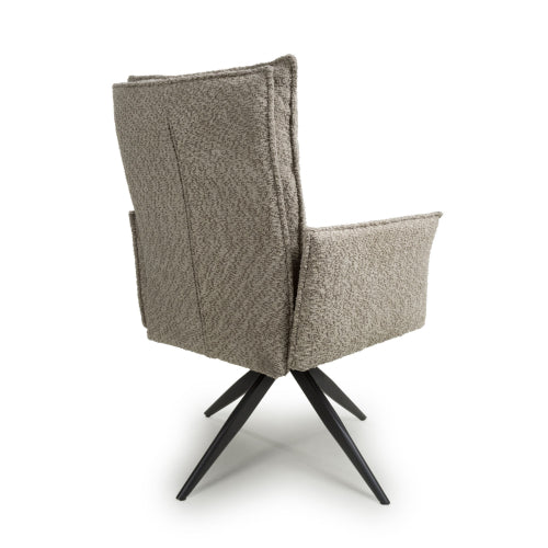 Brunswick Textured Chenille Effect Mink Dining Chairs With Black Legs In Pair
