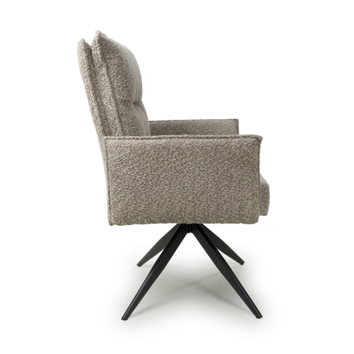 Brunswick Textured Chenille Effect Mink Dining Chairs With Black Legs In Pair
