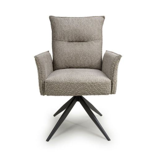 Brunswick Textured Chenille Effect Mink Dining Chairs With Black Legs In Pair