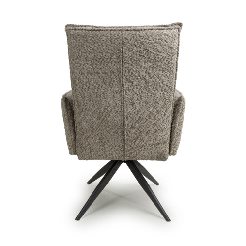 Brunswick Textured Chenille Effect Mink Dining Chairs With Black Legs In Pair