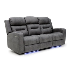 C-Love Tech Fabric 3 Seater Electric Recliner Sofa In Grey With LED