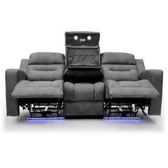 C-Love Tech Fabric 3 Seater Electric Recliner Sofa In Grey With LED
