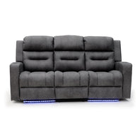 C-Love Tech Fabric 3 Seater Electric Recliner Sofa In Grey With LED
