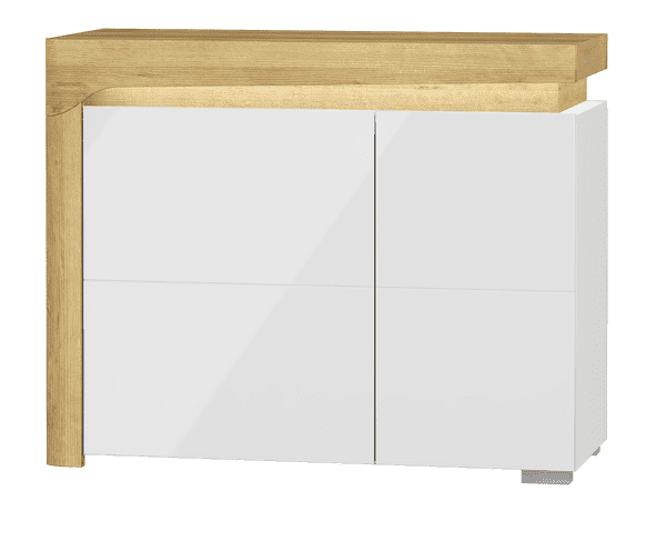Cadillac 2 Door Small Sideboard In Oak Effect And White Gloss With Lights