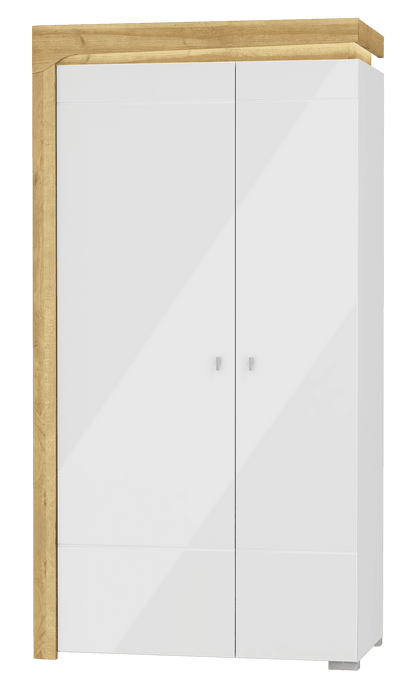 Cadillac 2 Door Wardrobe In Oak Effect And White Gloss With LED Lights