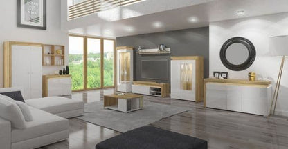 Cadillac 2 Door Wardrobe In Oak Effect And White Gloss With LED Lights
