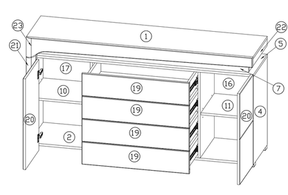 Cadillac 2 Doors 4 Drawers Sideboard In Oak Effect And White Gloss With Lights