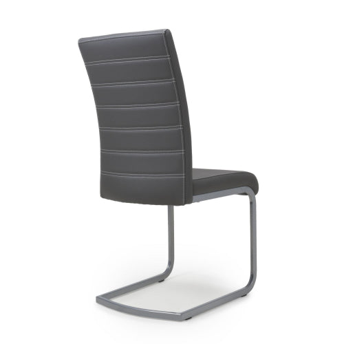 Callisto Grey Leather Dining Chairs With Chrome Legs In Pair