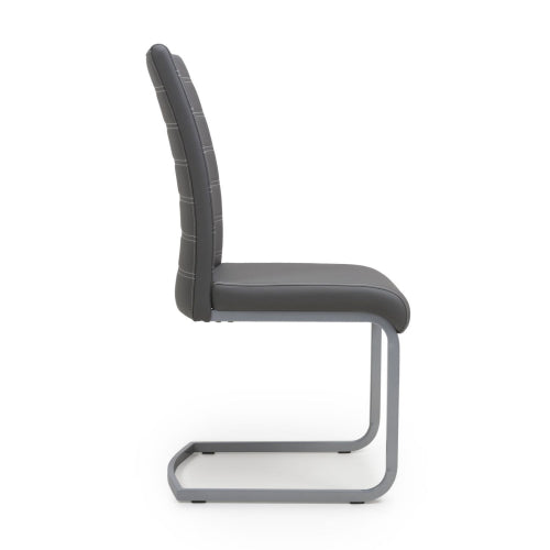 Callisto Grey Leather Dining Chairs With Chrome Legs In Pair