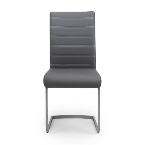 Callisto Grey Leather Dining Chairs With Chrome Legs In Pair