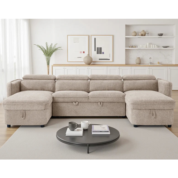 Capri Beige U-Shape Corner Sofa Bed with Storage