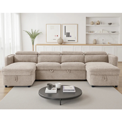 Capri Beige U-Shape Corner Sofa Bed with Storage
