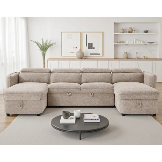 Capri Beige U-Shape Corner Sofa Bed with Storage