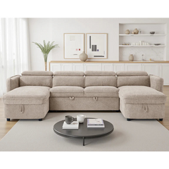 Capri Beige U-Shape Corner Sofa Bed with Storage