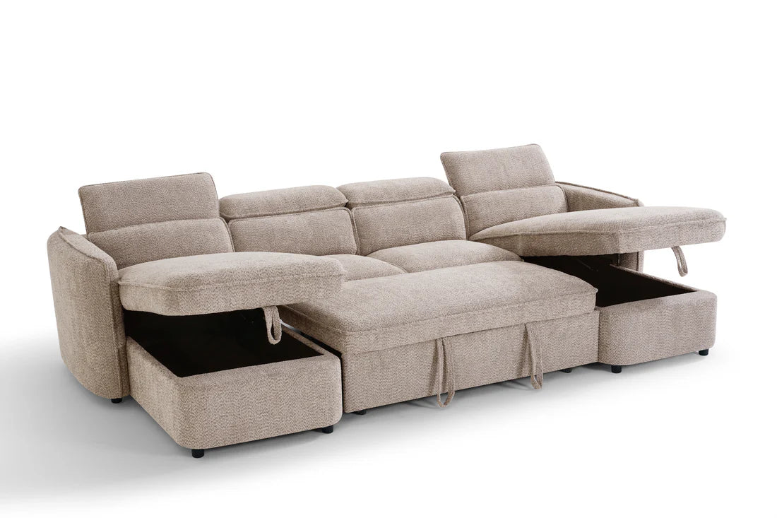 Capri Beige U-Shape Corner Sofa Bed with Storage - Furniture One Shop