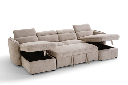Capri Beige U-Shape Corner Sofa Bed with Storage - Furniture One Shop