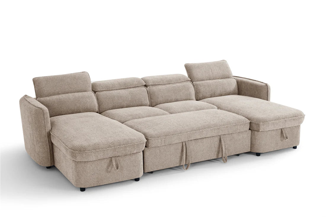 Capri Beige U-Shape Corner Sofa Bed with Storage - Furniture One Shop
