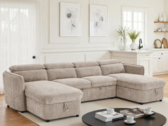 Capri Beige U-Shape Corner Sofa Bed with Storage - Furniture One Shop