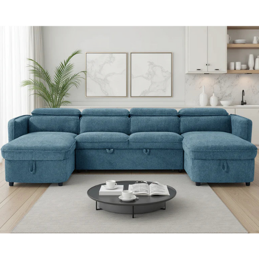 Capri Blue U-Shape Corner Sofa Bed with Storage