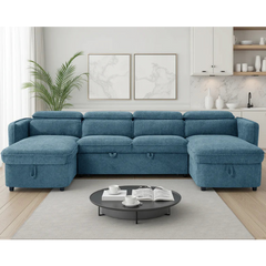Capri Blue U-Shape Corner Sofa Bed with Storage