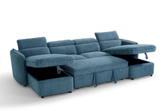 Capri Blue U-Shape Corner Sofa Bed with Storage - Furniture One Shop