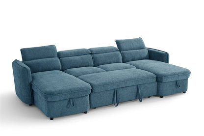 Capri Blue U-Shape Corner Sofa Bed with Storage - Furniture One Shop