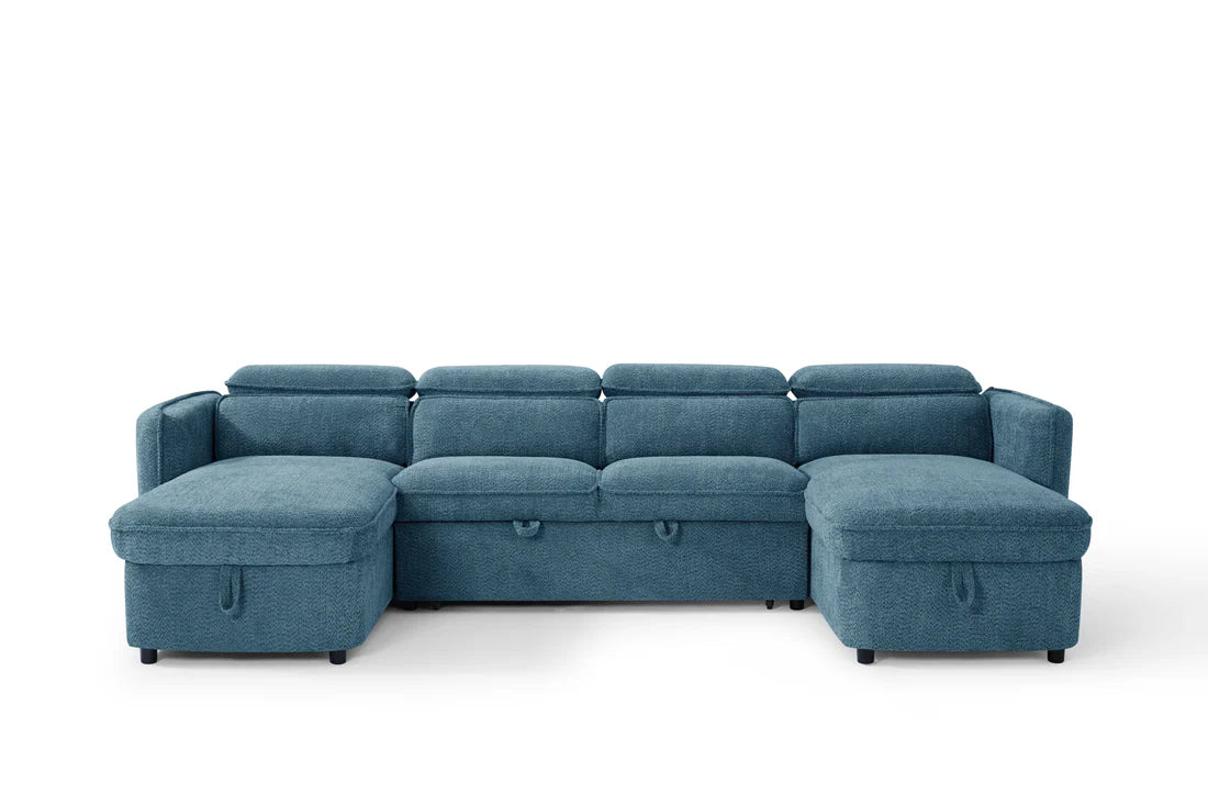 Capri Blue U-Shape Corner Sofa Bed with Storage - Furniture One Shop