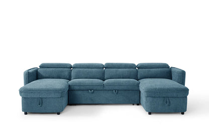 Capri Blue U-Shape Corner Sofa Bed with Storage - Furniture One Shop