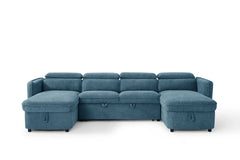 Capri Blue U-Shape Corner Sofa Bed with Storage - Furniture One Shop