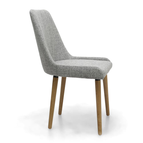 Capri Flax Effect Grey Dining Chairs With Oak Legs In Pair