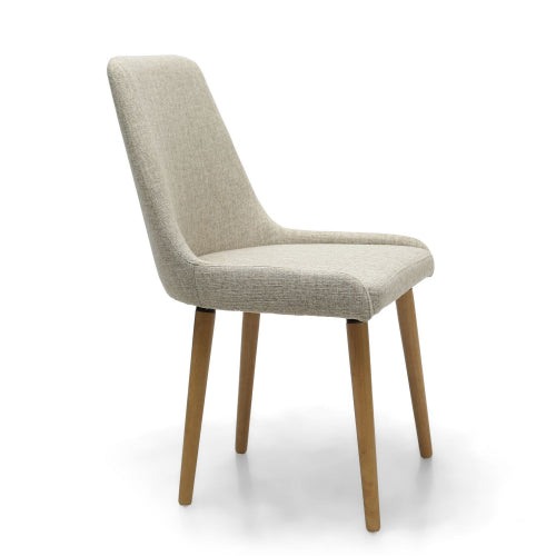 Capri Flax Effect Natural Dining Chairs With Oak Legs In Pair