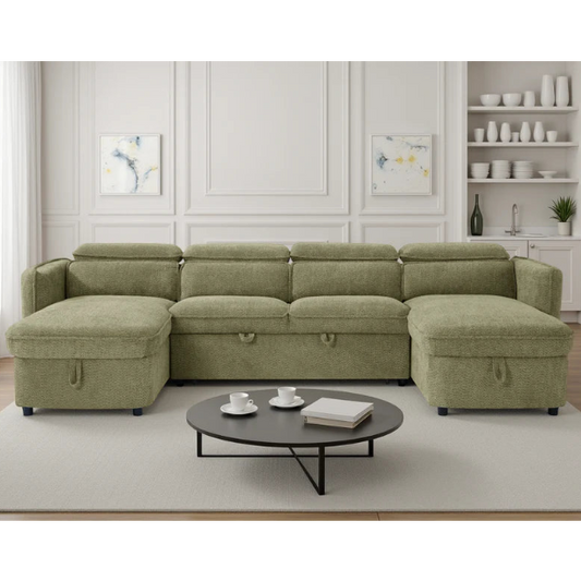 Capri Green U-Shape Corner Sofa Bed with Storage