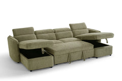 Capri Green U-Shape Corner Sofa Bed with Storage - Furniture One Shop