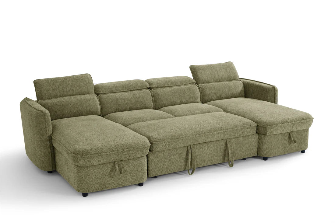 Capri Green U-Shape Corner Sofa Bed with Storage - Furniture One Shop