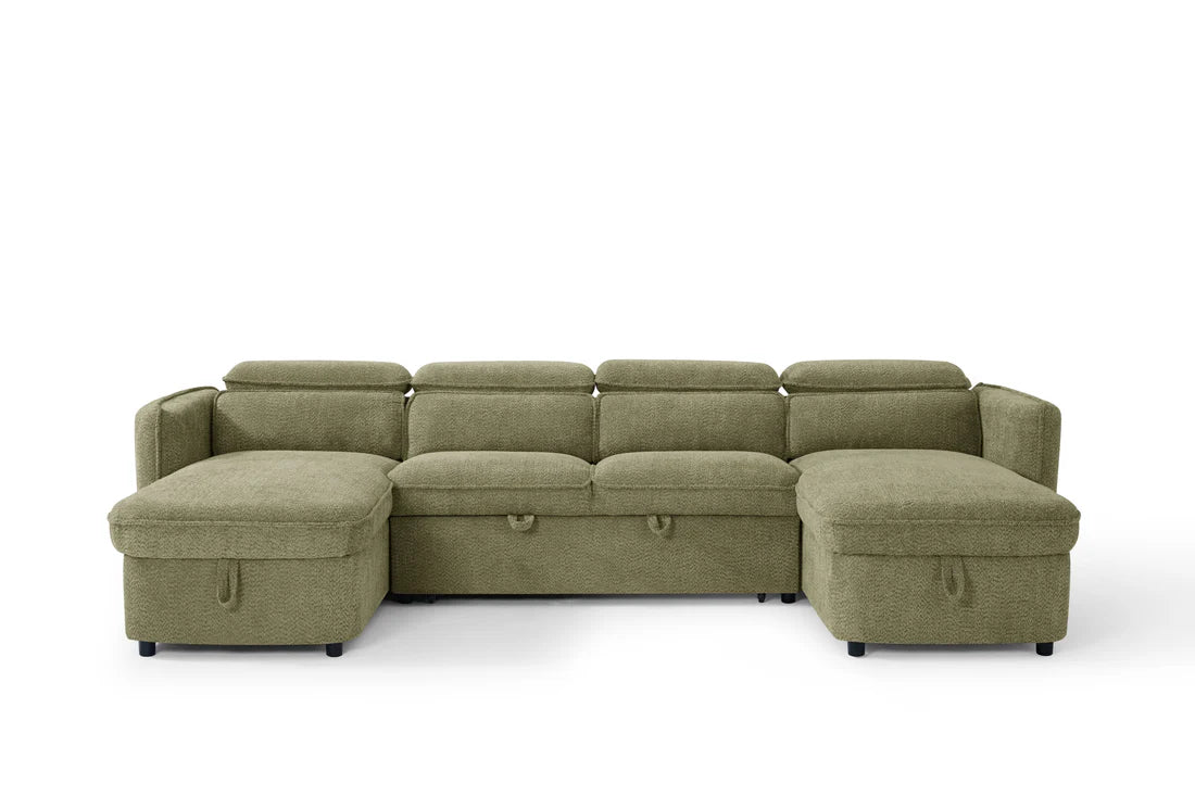 Capri Green U-Shape Corner Sofa Bed with Storage - Furniture One Shop