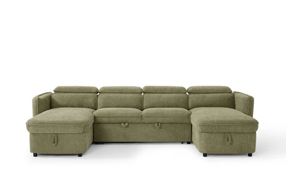 Capri Green U-Shape Corner Sofa Bed with Storage - Furniture One Shop