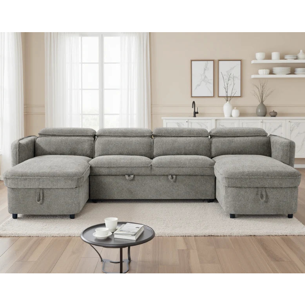 Capri Grey U-Shape Corner Sofa Bed with Storage