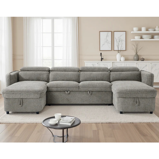Capri Grey U-Shape Corner Sofa Bed with Storage