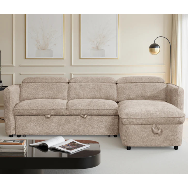 Capri Universal Corner Sofa Bed In Beige Fabric with Storage