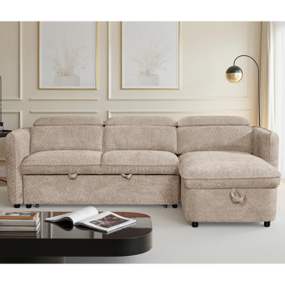 Capri Universal Corner Sofa Bed In Beige Fabric with Storage