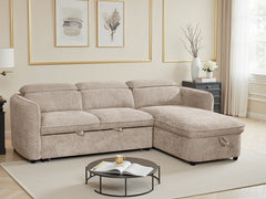 Capri Universal Corner Sofa Bed In Beige Fabric with Storage - Furniture One Shop