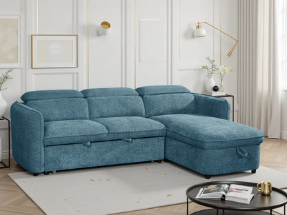 Capri Universal Corner Sofa Bed In Blue Fabric with Storage - Furniture One Shop