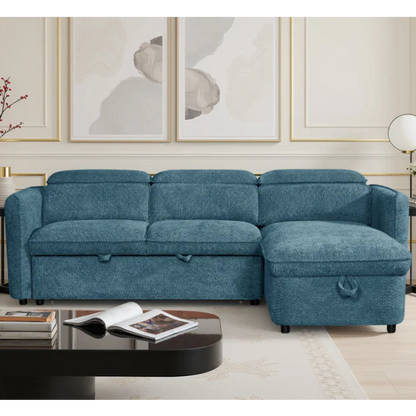 Capri Universal Corner Sofa Bed In Blue Fabric with Storage