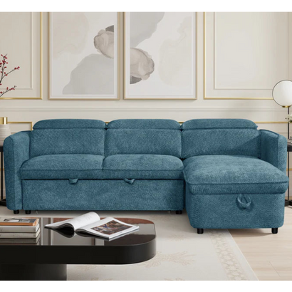 Capri Universal Corner Sofa Bed In Blue Fabric with Storage