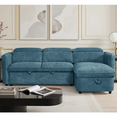 Capri Universal Corner Sofa Bed In Blue Fabric with Storage