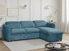 Capri Universal Corner Sofa Bed In Blue Fabric with Storage - Furniture One Shop